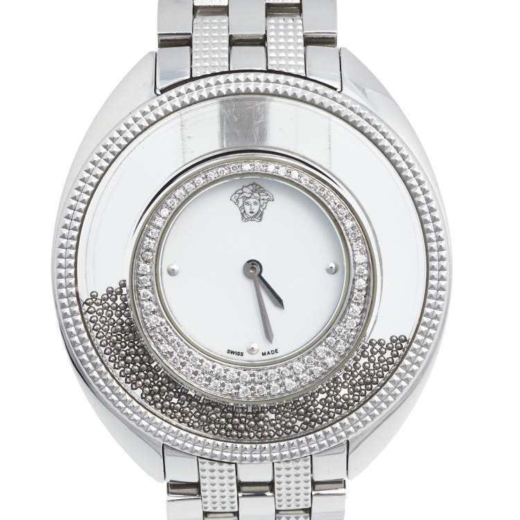 Pre Owned Versace White Stainless Steel Diamond Destiny Spirit 86Q Women's Wristwatch 39 mm