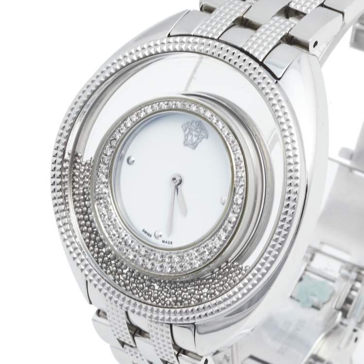 Pre Owned Versace White Stainless Steel Diamond Destiny Spirit 86Q Women's Wristwatch 39 mm