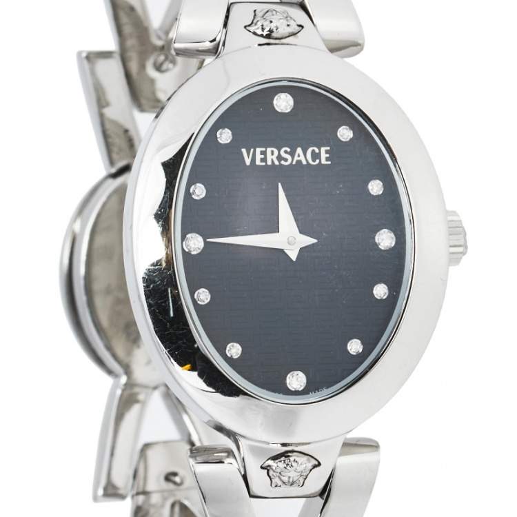 Pre Owned Versace Black Diamond Stainless Steel V-Glam 60Q99 Women's Wristwatch 25 mm
