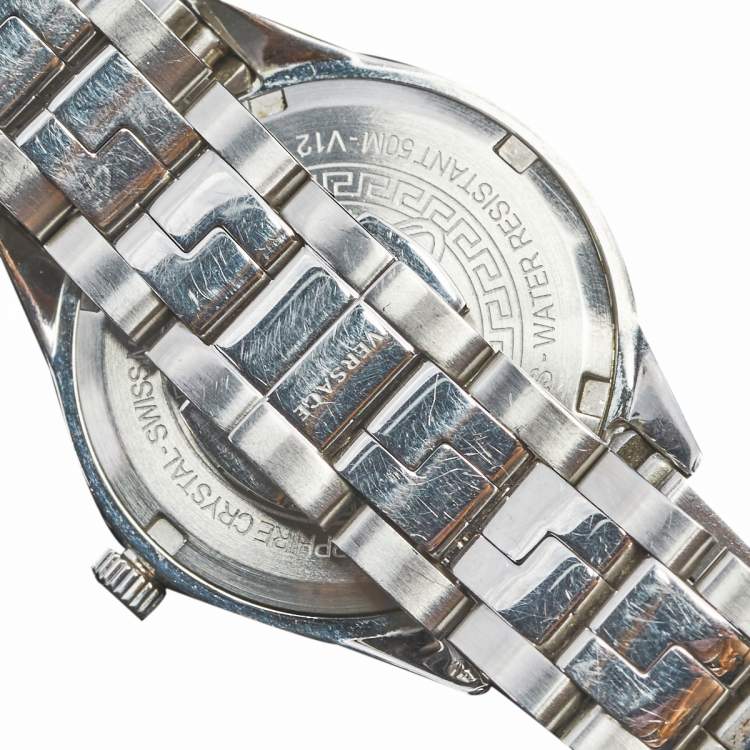 Pre Owned Versace Pink Stainless Steel Hellenyium V12010015 Women's Wristwatch 35 mm