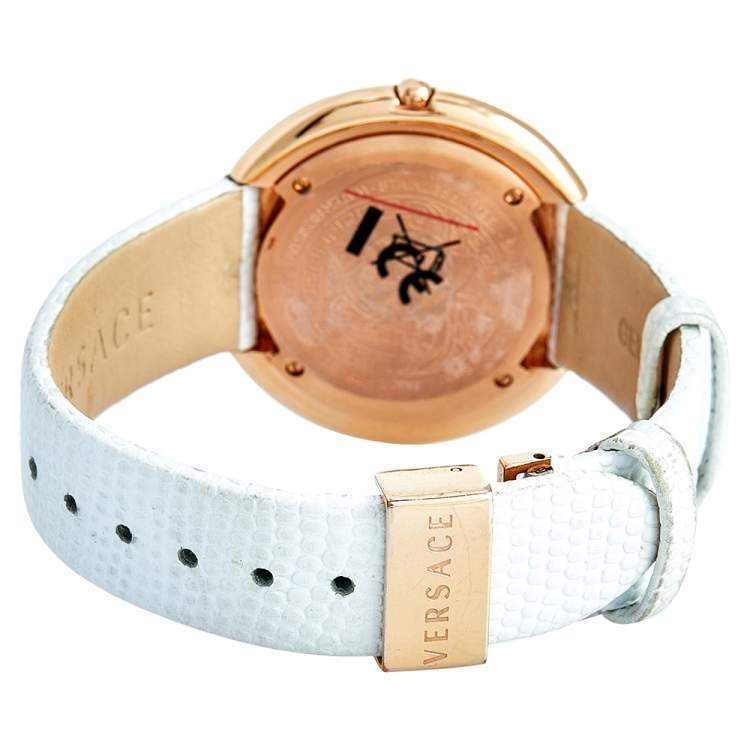 Pre Owned Versace White Mother of Pearl Rose Gold Plated Stainless Steel Thea A7Q Women's Wristwatch 39 mm