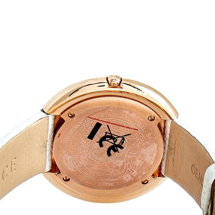Pre Owned Versace White Mother of Pearl Rose Gold Plated Stainless Steel Thea A7Q Women's Wristwatch 39 mm