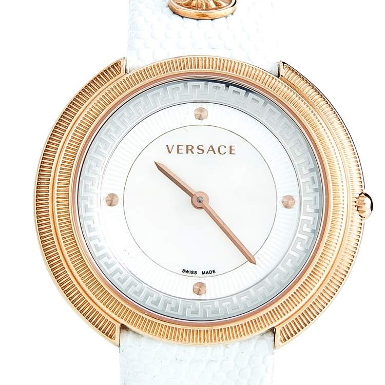 Pre Owned Versace White Mother of Pearl Rose Gold Plated Stainless Steel Thea A7Q Women's Wristwatch 39 mm