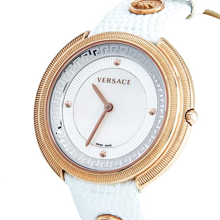 Pre Owned Versace White Mother of Pearl Rose Gold Plated Stainless Steel Thea A7Q Women's Wristwatch 39 mm