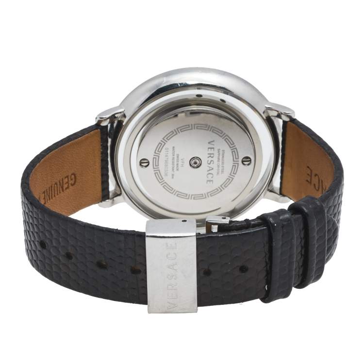 Pre Owned Versace Silver Stainless Steel Leather Venus VFH Women's Wristwatch 39 mm