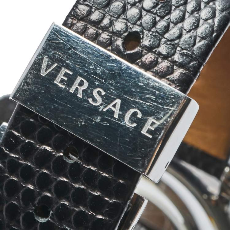Pre Owned Versace Silver Stainless Steel Leather Venus VFH Women's Wristwatch 39 mm