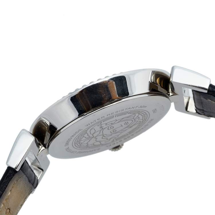 Pre Owned Versace Black Stainless Steel Leather Vanity P5Q Women's Wristwatch 35 mm