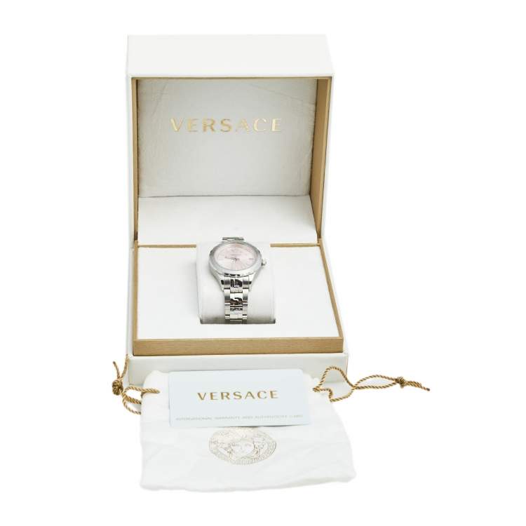 Pre Owned Versace Pink Stainless Steel Hellenyium V12010015 Women's Wristwatch 35 mm
