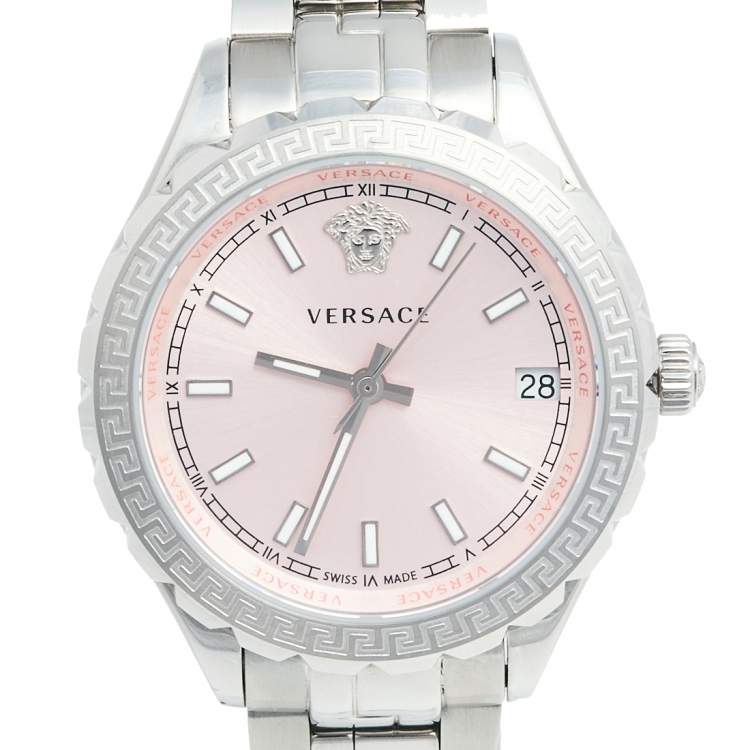 Pre Owned Versace Pink Stainless Steel Hellenyium V12010015 Women's Wristwatch 35 mm
