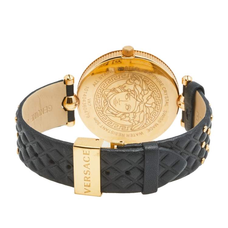 مملوكة مسبقًا Versace Black Rose Plated Stainless Steel Leather Vanitas VK7070013 Women's Wristwatch 40 mm 