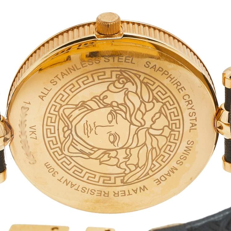 مملوكة مسبقًا Versace Black Rose Plated Stainless Steel Leather Vanitas VK7070013 Women's Wristwatch 40 mm 