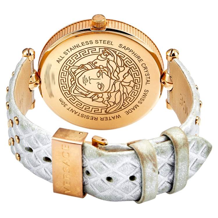Pre Owned Versace Silver Rose Gold Plated Stainless Steel Vanitas VK7 Women's Wristwatch 40 mm