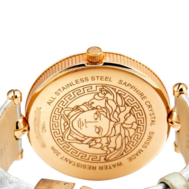 Pre Owned Versace Silver Rose Gold Plated Stainless Steel Vanitas VK7 Women's Wristwatch 40 mm