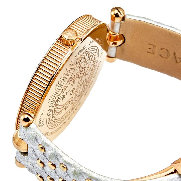 Pre Owned Versace Silver Rose Gold Plated Stainless Steel Vanitas VK7 Women's Wristwatch 40 mm
