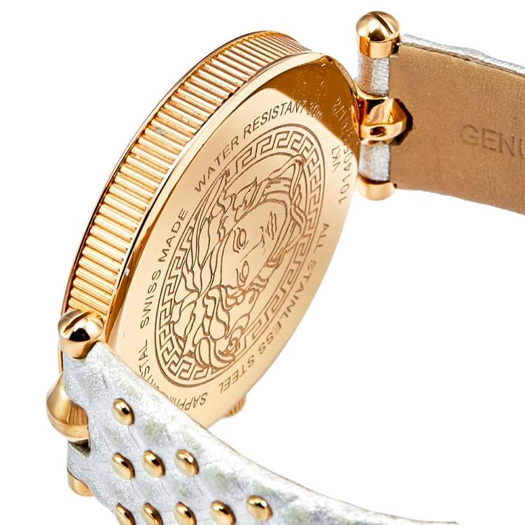 Pre Owned Versace Silver Rose Gold Plated Stainless Steel Vanitas VK7 Women's Wristwatch 40 mm