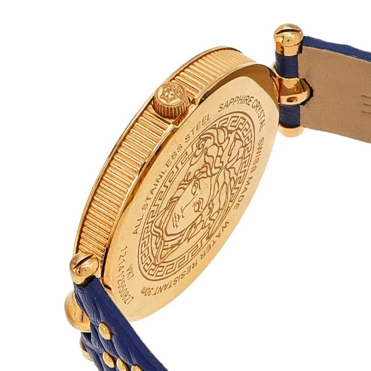 مملوكة مسبقًا Versace Blue Rose Gold Plated Stainless Steel Leather Vanitas VK7 Women's Wristwatch 40 mm