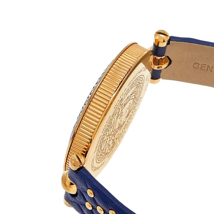 مملوكة مسبقًا Versace Blue Rose Gold Plated Stainless Steel Leather Vanitas VK7 Women's Wristwatch 40 mm
