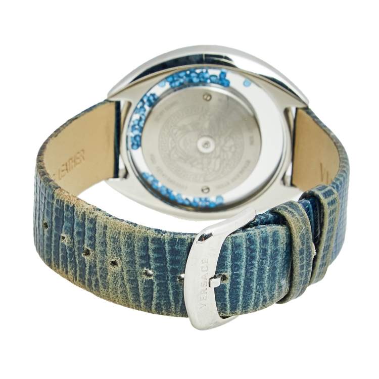 Pre Owned Versace Mother of Pearl Stainless Steel Leather Destiny Spirit VQO030015 Women's Wristwatch 39 mm