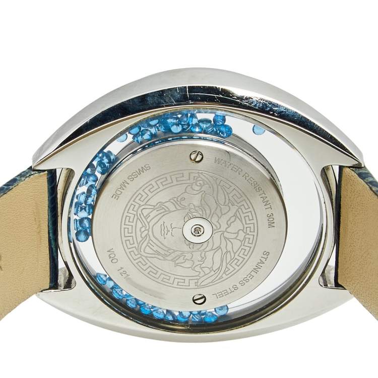 Pre Owned Versace Mother of Pearl Stainless Steel Leather Destiny Spirit VQO030015 Women's Wristwatch 39 mm