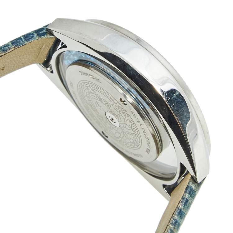 Pre Owned Versace Mother of Pearl Stainless Steel Leather Destiny Spirit VQO030015 Women's Wristwatch 39 mm