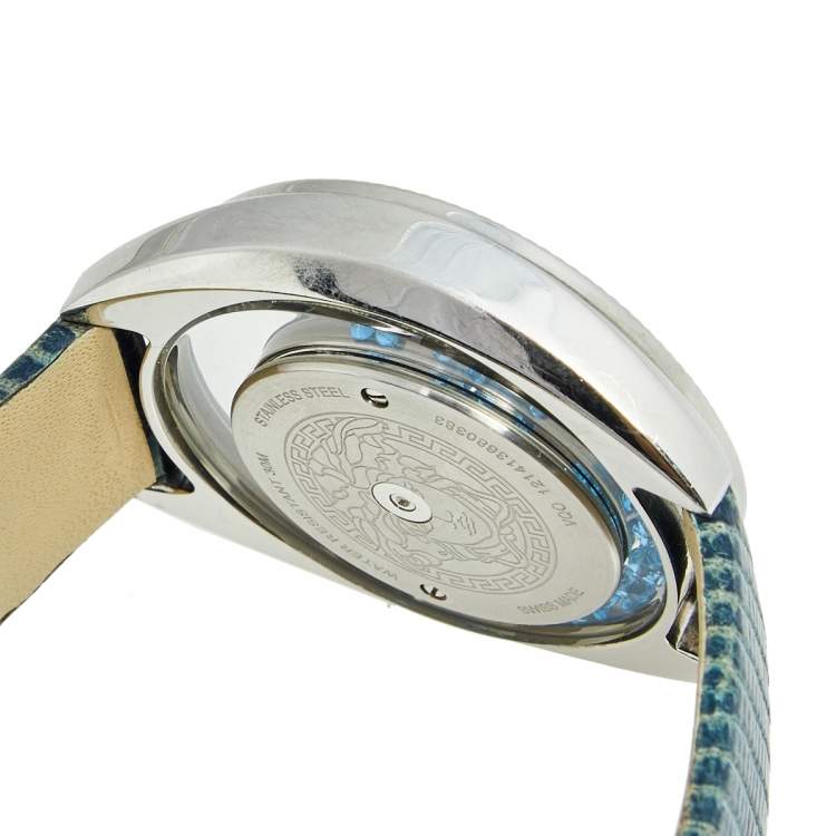 Pre Owned Versace Mother of Pearl Stainless Steel Leather Destiny Spirit VQO030015 Women's Wristwatch 39 mm