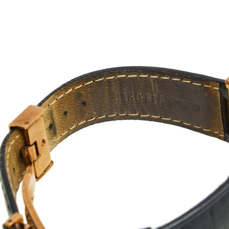 Pre Owned Versace Black Rose Gold Plated Stainless Steel Leather Reve Carre 88Q Women's Wristwatch 30 mm