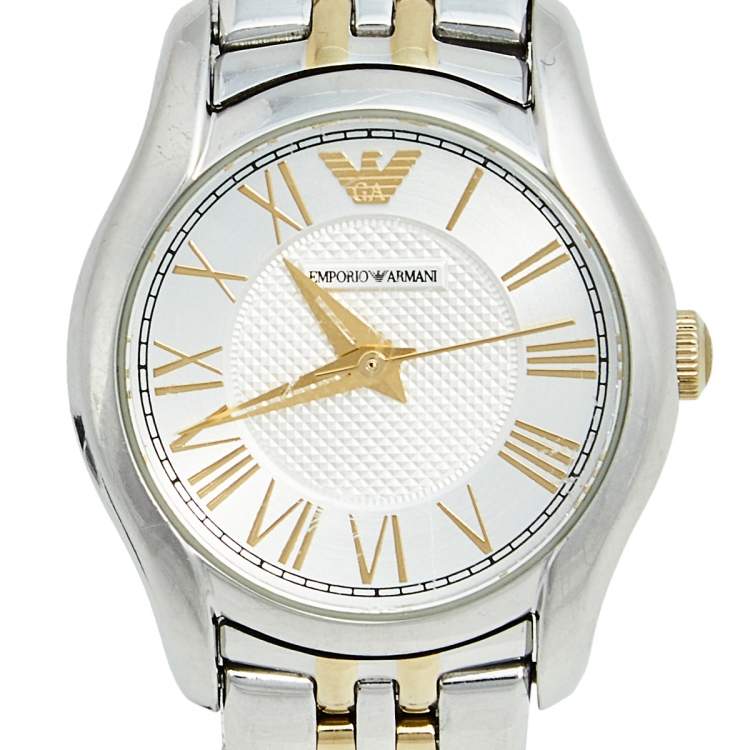 Pre Owned Emporio Armani Silver Two Tone Stainless Steel AR1845 Women's Wristwatch 27 mm