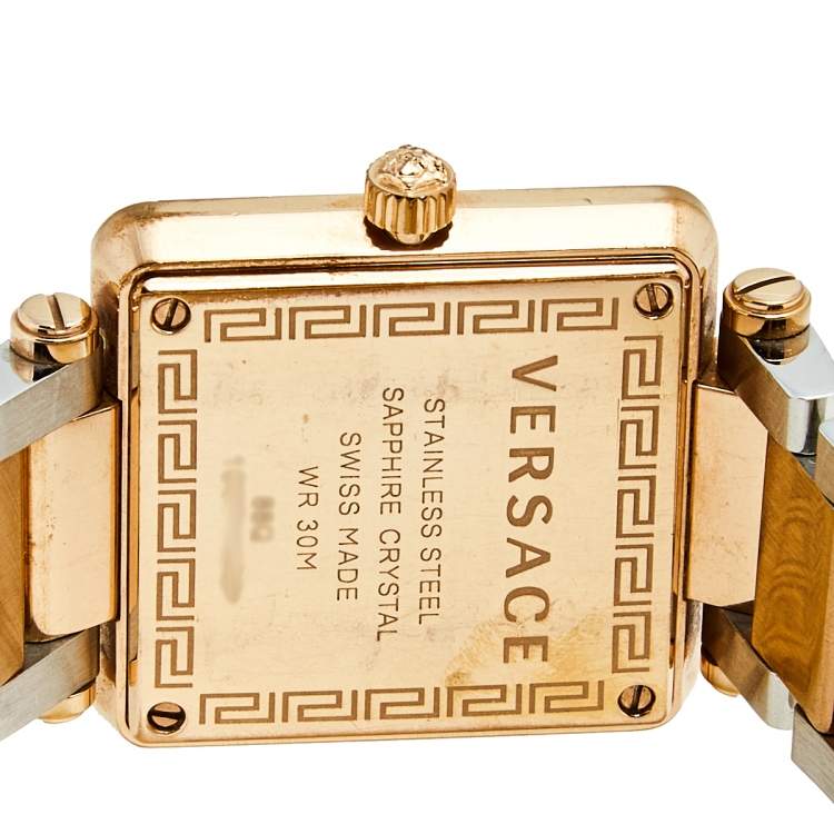 Pre Owned Versace Mother of Pearl Two Tone Stainless Steel Reve Carre 88Q Women's Wristwatch 30 mm