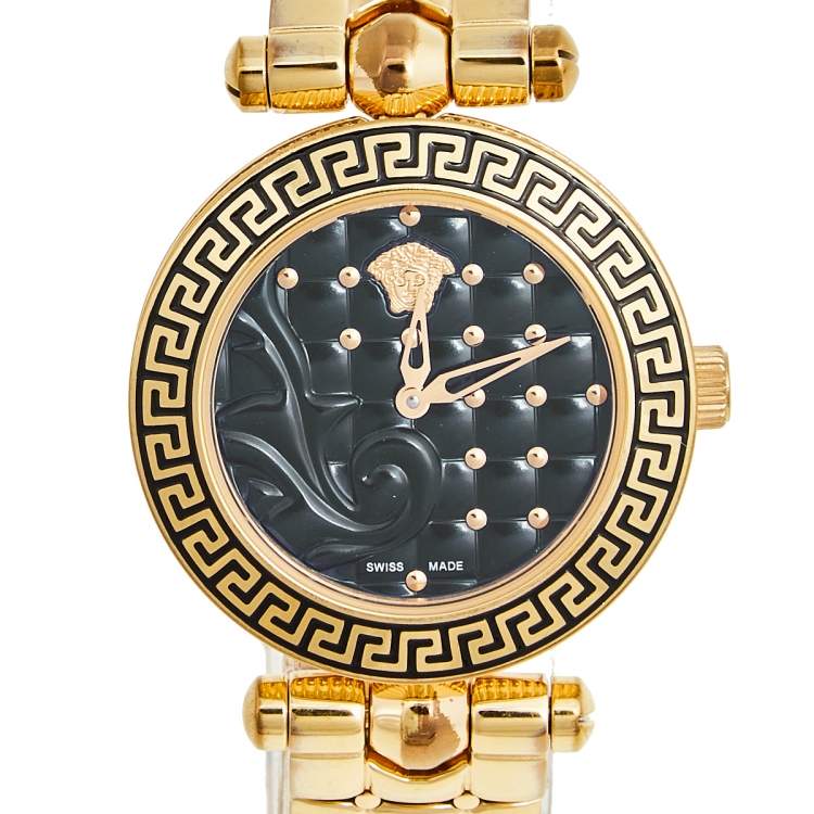 Pre Owned Versace Black Rose Gold Stainless Steel Micro Vanitas VQM050015  Women's Wristwatch 30 mm