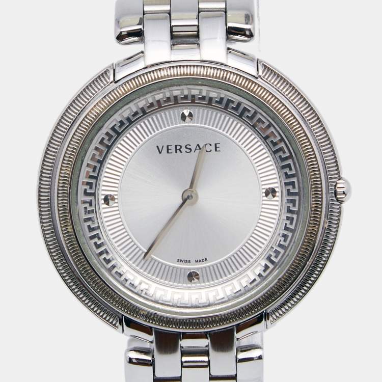 Pre Owned Versace Silver Stainless Steel Thea VA7 Women's Wristwatch 39 mm