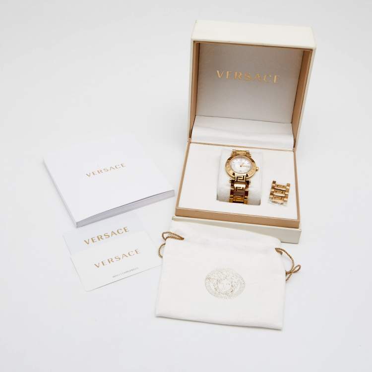 Pre Owned  Versace Mother Of Pearl Gold Plated Stainless Steel Reve 68Q Women's Wristwatch 35 mm