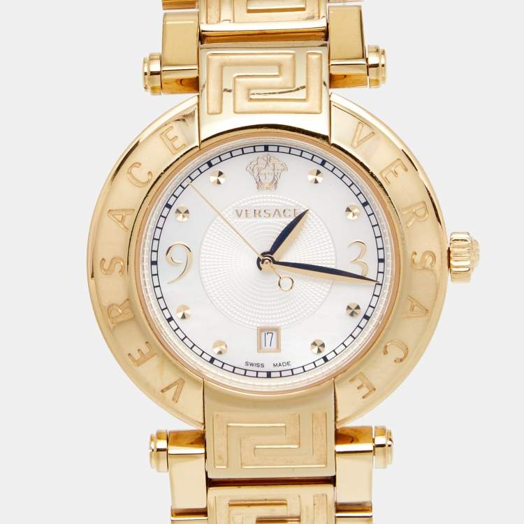 Pre Owned  Versace Mother Of Pearl Gold Plated Stainless Steel Reve 68Q Women's Wristwatch 35 mm