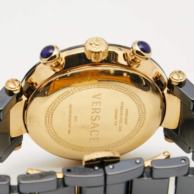 Pre Owned Versace Black Ceramic and Gold Plated Steel Chronograph Reve 95C Women's Wristwatch 40 mm