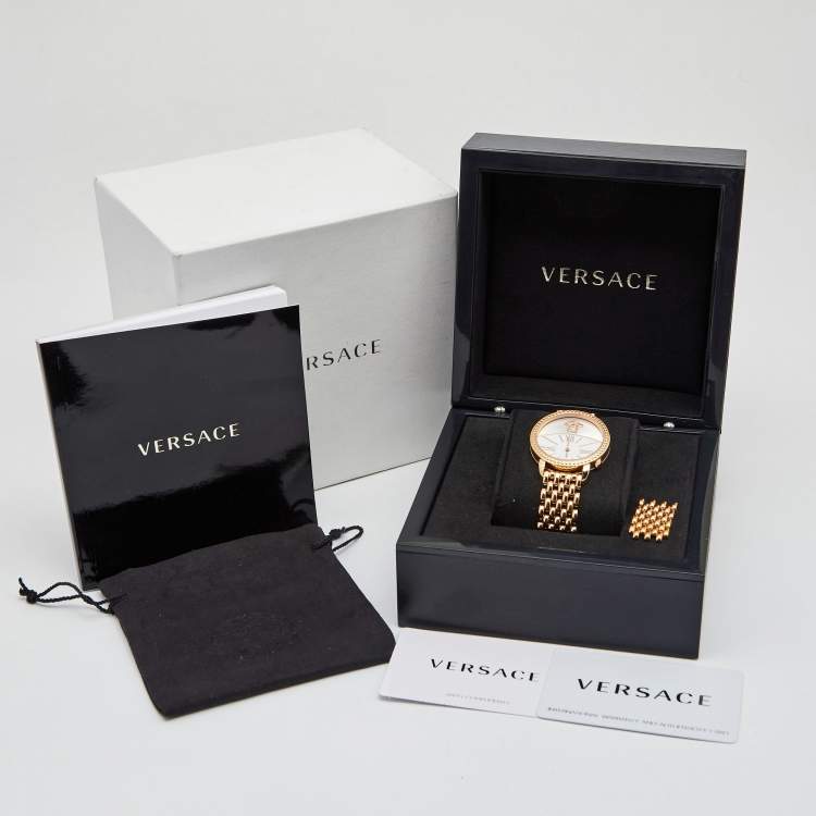 Pre Owned Versace White Gold Plated Stainless Steel Krios 93Q Women's Wristwatch 38 mm