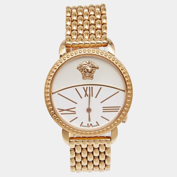 Pre Owned Versace White Gold Plated Stainless Steel Krios 93Q Women's Wristwatch 38 mm