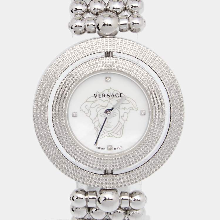 Pre Owned Versace Mother Of Pearl Stainless Steel Eon 79Q Women's Wristwatch 34 mm