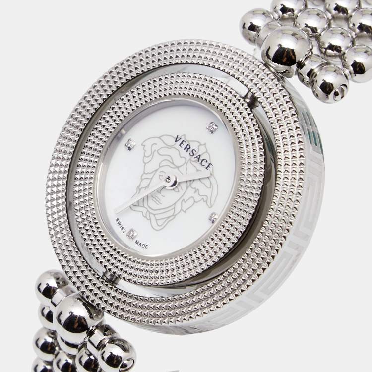 Pre Owned Versace Mother Of Pearl Stainless Steel Eon 79Q Women's Wristwatch 34 mm
