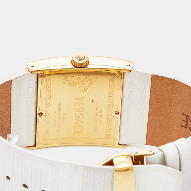 Pre Owned Versace White Gold Tone Stainless Steel V-Greca 64Q Women's Wristwatch 36 mm