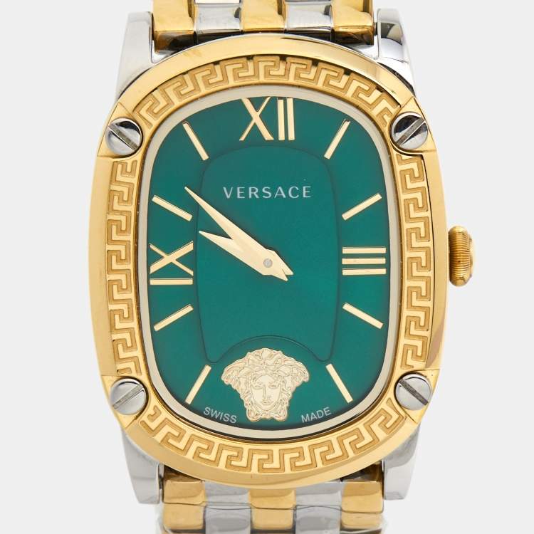 Pre Owned Versace Green Two Tone Stainless Steel Couture VE1B Women's Wristwatch 29 mm