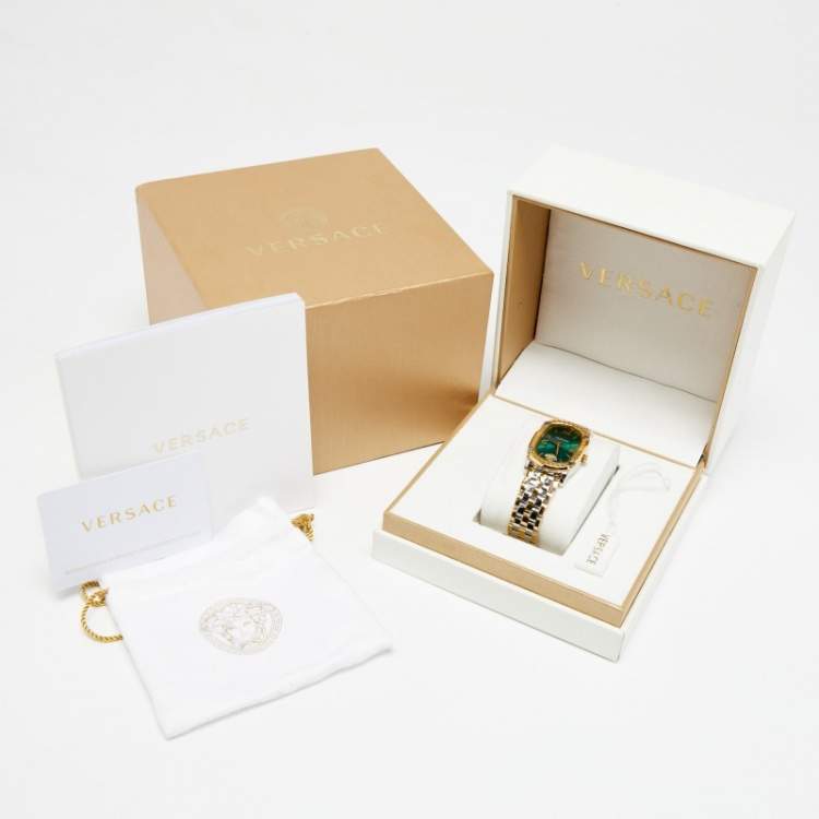 Pre Owned Versace Green Two Tone Stainless Steel Couture VE1B Women's Wristwatch 29 mm