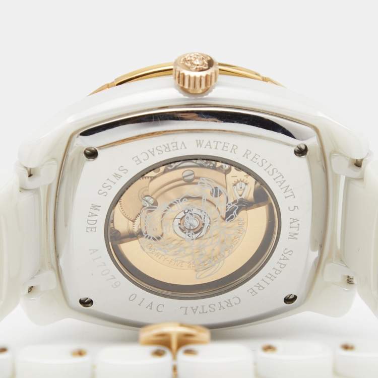 Pre Owned Versace Mother of Pearl Diamond Rose Gold Plated Stainless Steel Ceramic DV One 01AC Women's Wristwatch 41 mm