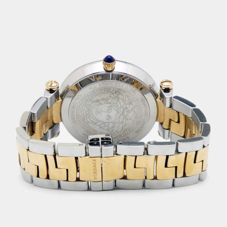 Pre Owned Versace Blue Two Tone Stainless Steel Revive VAI230017 Women's Wristwatch 35 mm