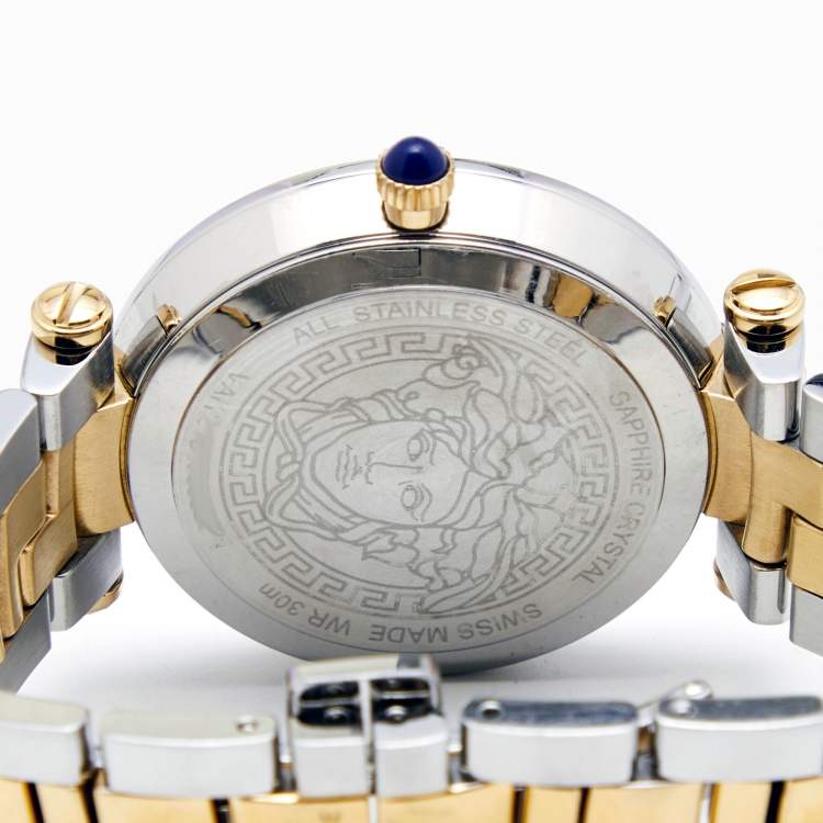 Pre Owned Versace Blue Two Tone Stainless Steel Revive VAI230017 Women's Wristwatch 35 mm