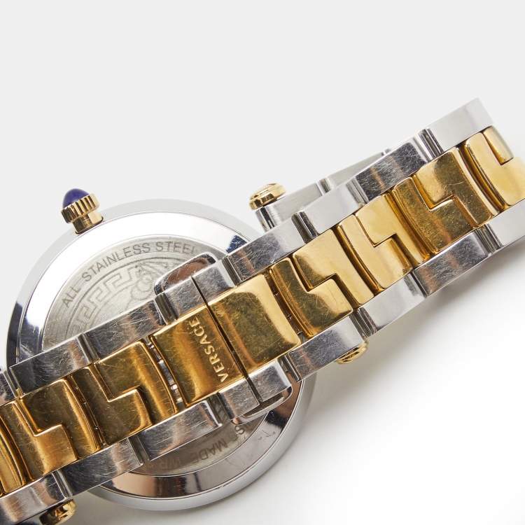 Pre Owned Versace Blue Two Tone Stainless Steel Revive VAI230017 Women's Wristwatch 35 mm