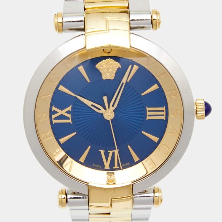 Pre Owned Versace Blue Two Tone Stainless Steel Revive VAI230017 Women's Wristwatch 35 mm