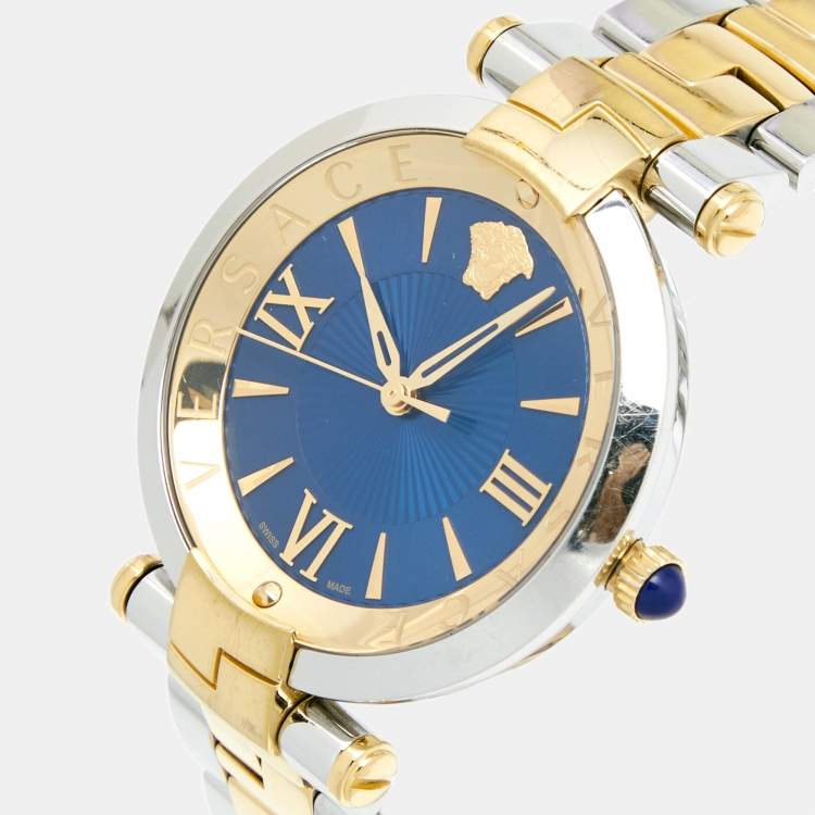 Pre Owned Versace Blue Two Tone Stainless Steel Revive VAI230017 Women's Wristwatch 35 mm