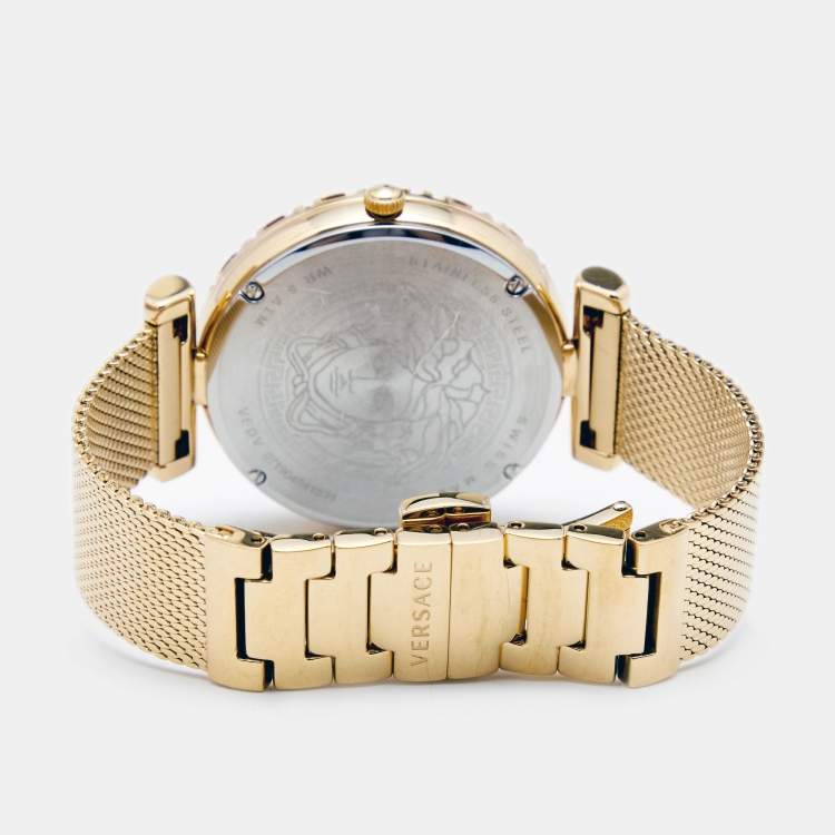 Pre Owned Versace Green Gold Plated Stainless Steel Pallazo Empire VEDV00819 Women's Wristwatch 37 mm
