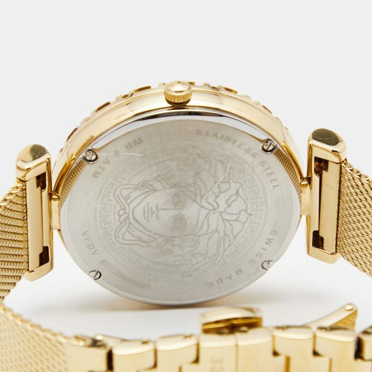 Pre Owned Versace Green Gold Plated Stainless Steel Pallazo Empire VEDV00819 Women's Wristwatch 37 mm