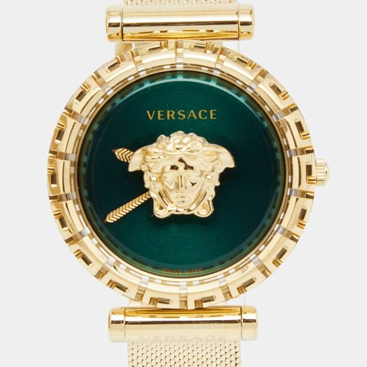 Pre Owned Versace Green Gold Plated Stainless Steel Pallazo Empire VEDV00819 Women's Wristwatch 37 mm
