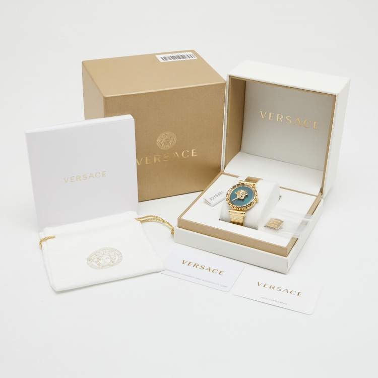 Pre Owned Versace Green Gold Plated Stainless Steel Pallazo Empire VEDV00819 Women's Wristwatch 37 mm